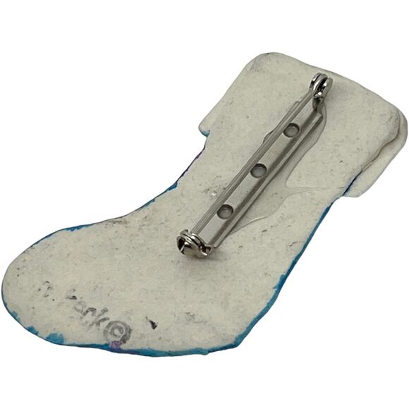 Vintage Handcrafted Christmas Stocking Brooch Pin Purple Teal Holiday Glitter - Picture 6 of 7